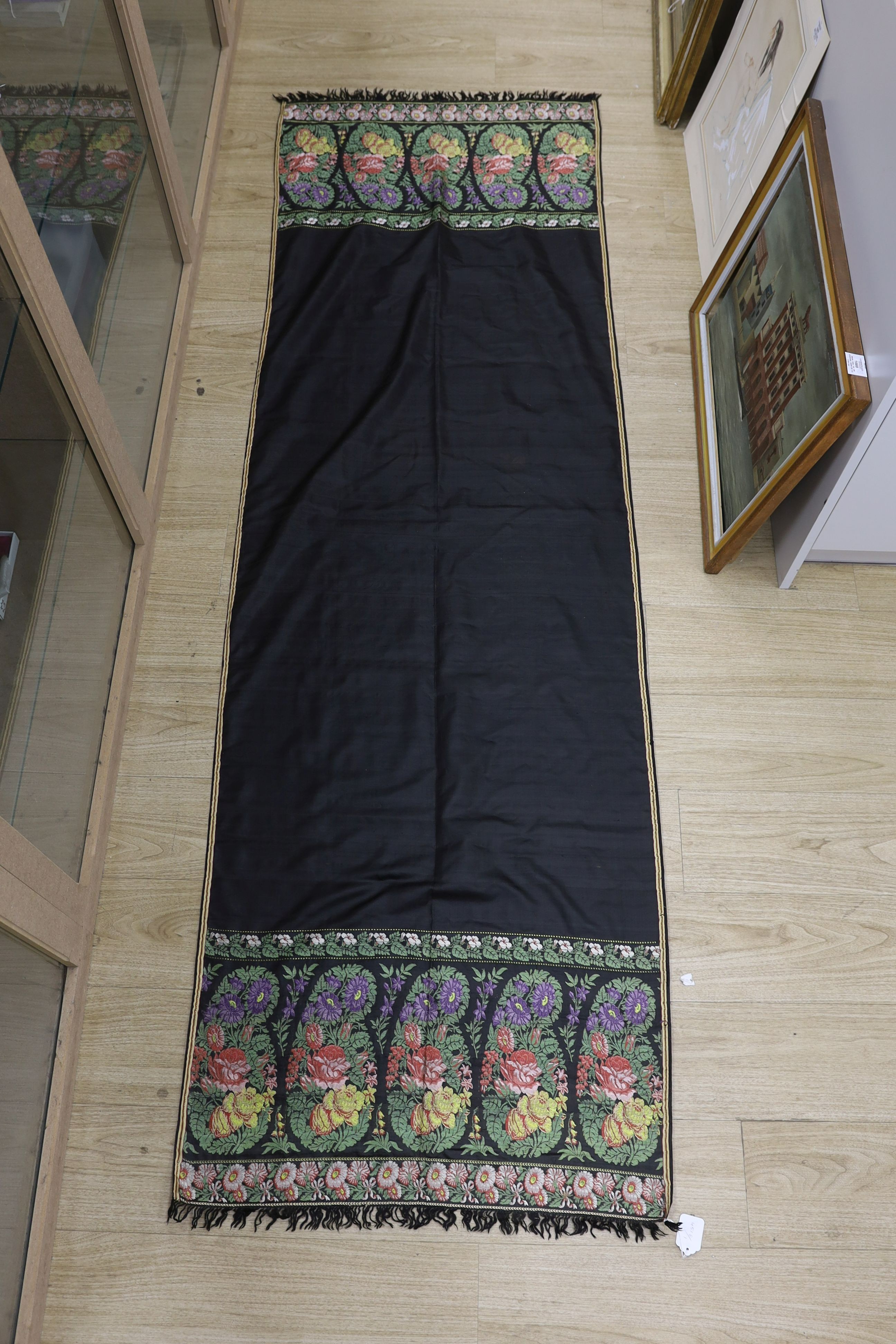 A 19th century Lyon silk stole and similar silk damask stole